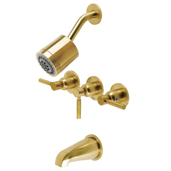 Tub and Shower Faucet, Brushed Brass, Wall Mount